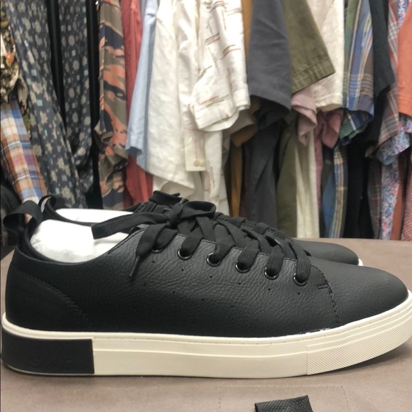 Strauss+Ramm Black Leather Men's Sneakers - Picture 1 of 5